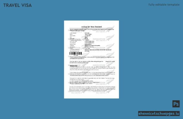 Neuseeländisches E-Visum in Word- und PDF-Formaten, Version 2 – Beispielvorschau